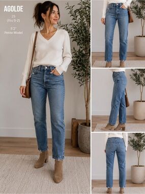 AGOLDE High Rise Distressed Straight Leg Jeans Size 25 Made in USA